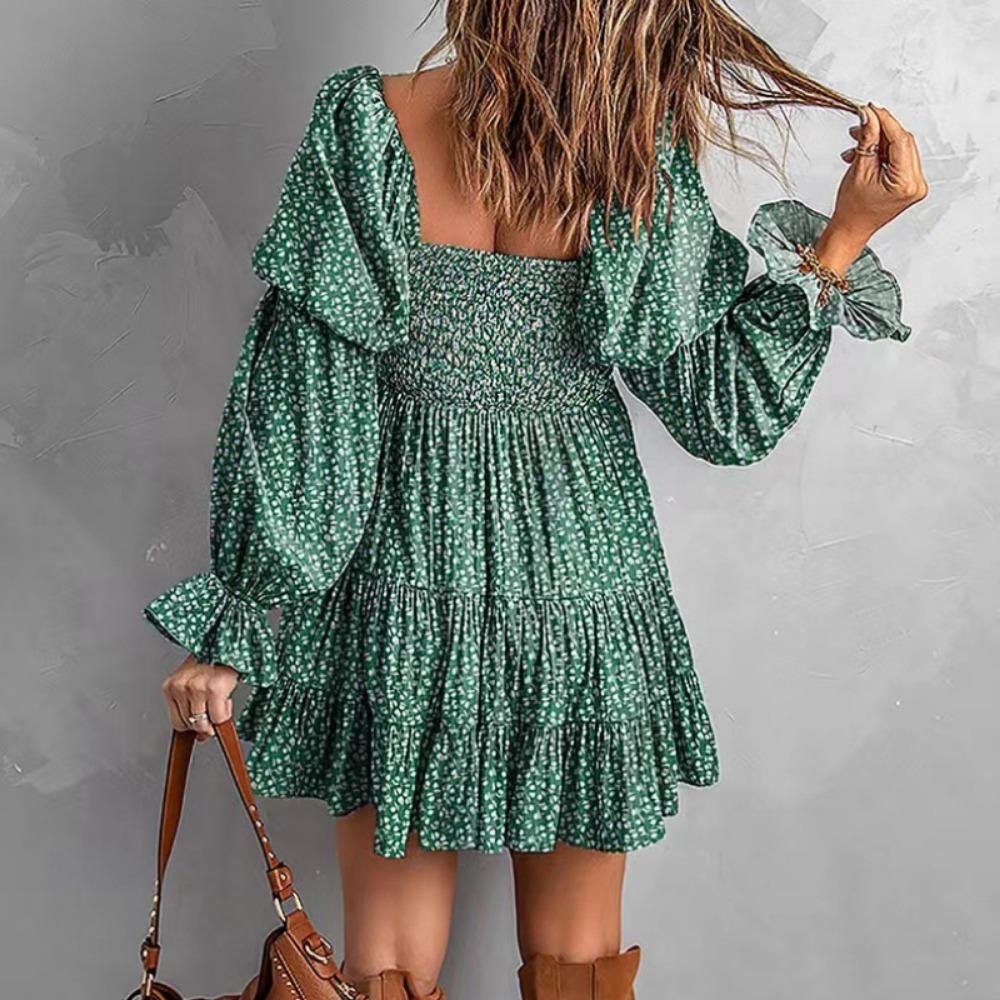 GMXIA Autumn Solid Colour Waist Pleated A-line Dress Sexy One-shoulder Dresses