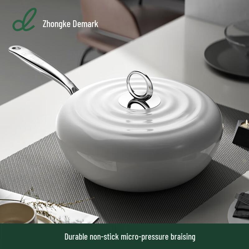 DUMIK White Moonlight Non-Stick Enamel Stir-Fry Pan