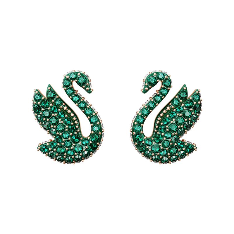 Swarovski Swan Shape Swan Rose Gold Plated Stud Earrings Women s Green 5650063