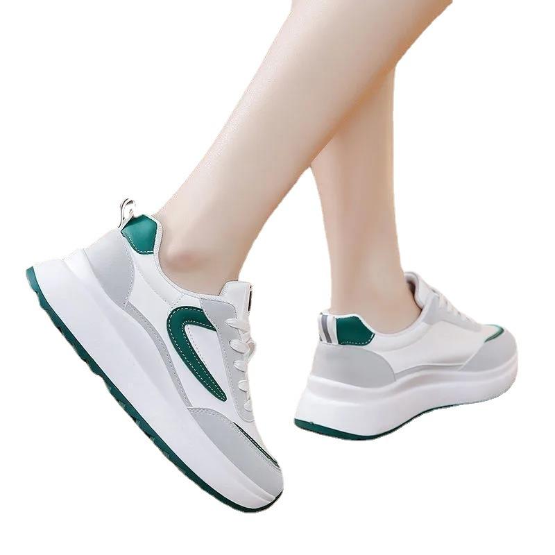 Dad shoes women's durable and comfortable leather shoes autumn breathable thin thin feet non-slip lightweight running shoes platform casual