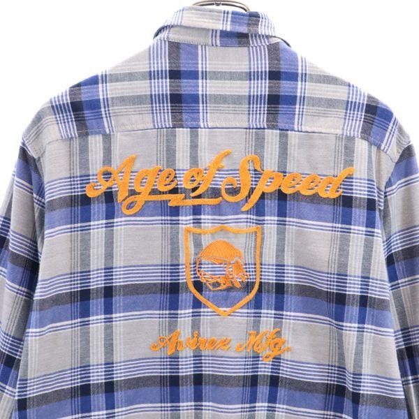 AVIREX Check Long Sleeve Flannel Shirt XL Gray Back Chain Stitch Men's Used