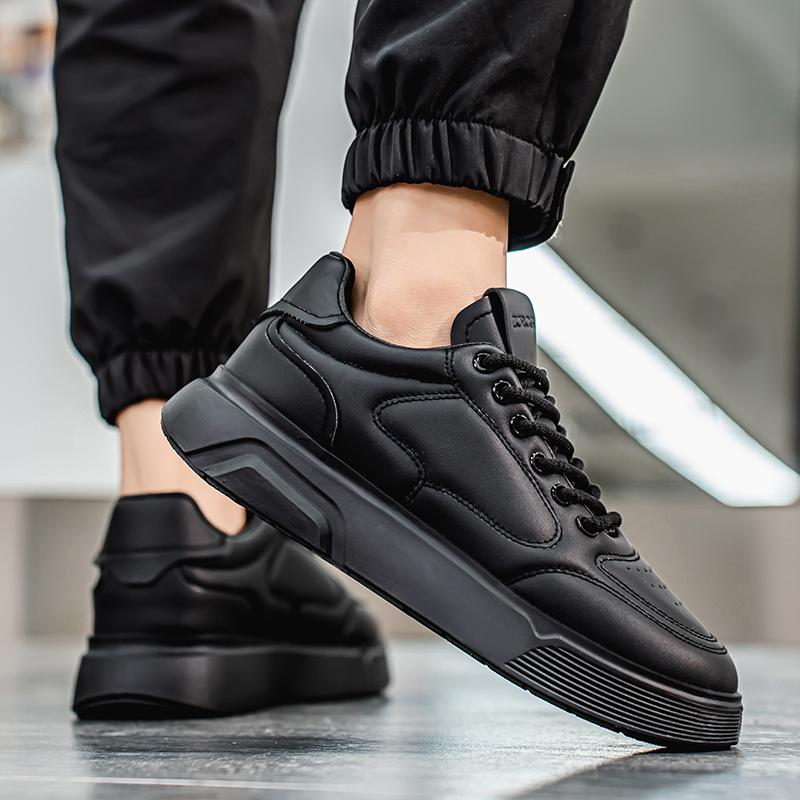 Outdoor Men's Casual Sneakers Leather Walking Shoes White Board Shoes Breathable Athletic Jogging Shoes Anti Slip Running Shoes