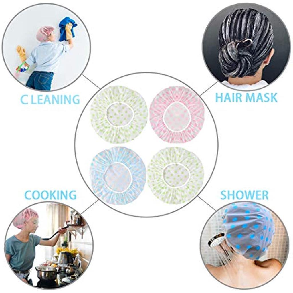 4 Pieces Reusable Shower Cap Waterproof Elastic Bath Cap Large Shower Caps, Hair Protection For Woman Shower Spa Salon Bathroom Home Use