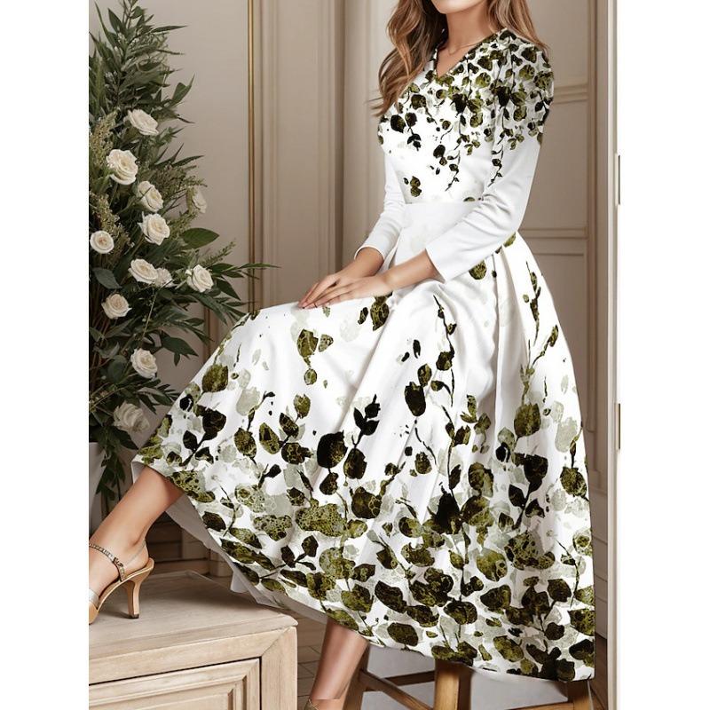 QICED Moda Feminina Outono Inverno Manga Longa Gola Redonda Vestidos Casuais Casuais Chiques
