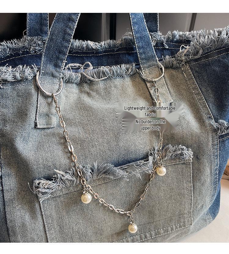 Gradient Large-Capacity Denim Tote Bag - Versatile Commuter Shoulder Bag
