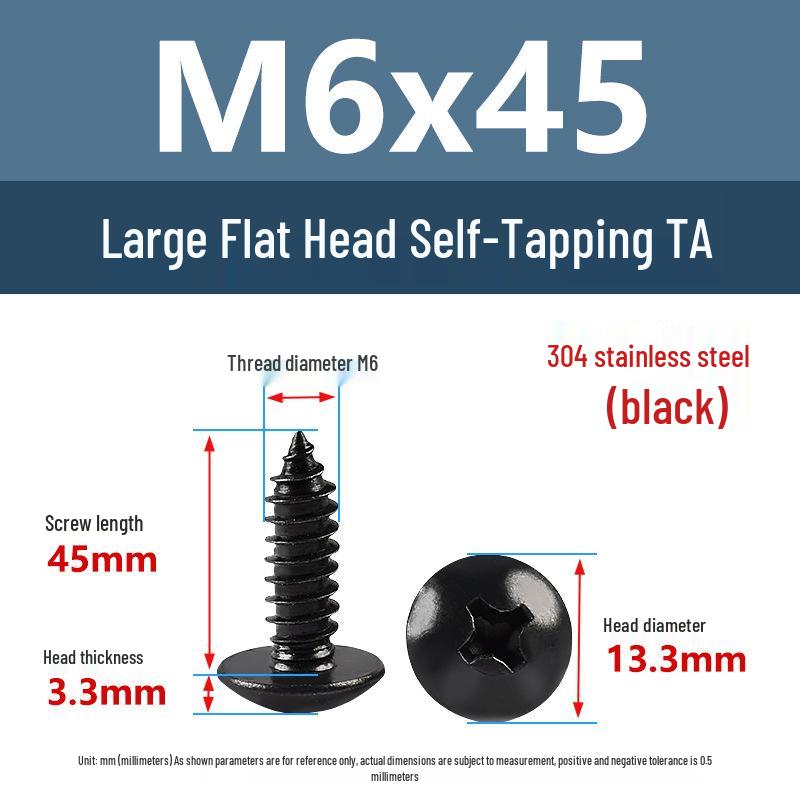 Yigu Black Zinc 304 Stainless Steel Phillips Large Flat Head Self-Tapping Screw