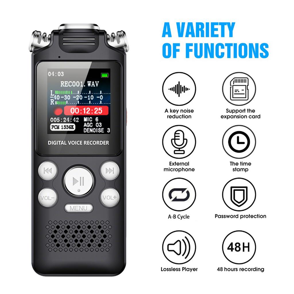 8GB 16GB 32G Voice Activated Digital Recorder 800mAh Battery Voice Activated Recorder Noise Cancelling Recording MP3 Player