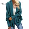 Dámský kardiganový kabát bez límce s netopýřími rukávy a dlouhým rukávem, otevřený vpředu, pletený kabát, elastické manžety, jednobarevný, volný střih, pletený kardigan