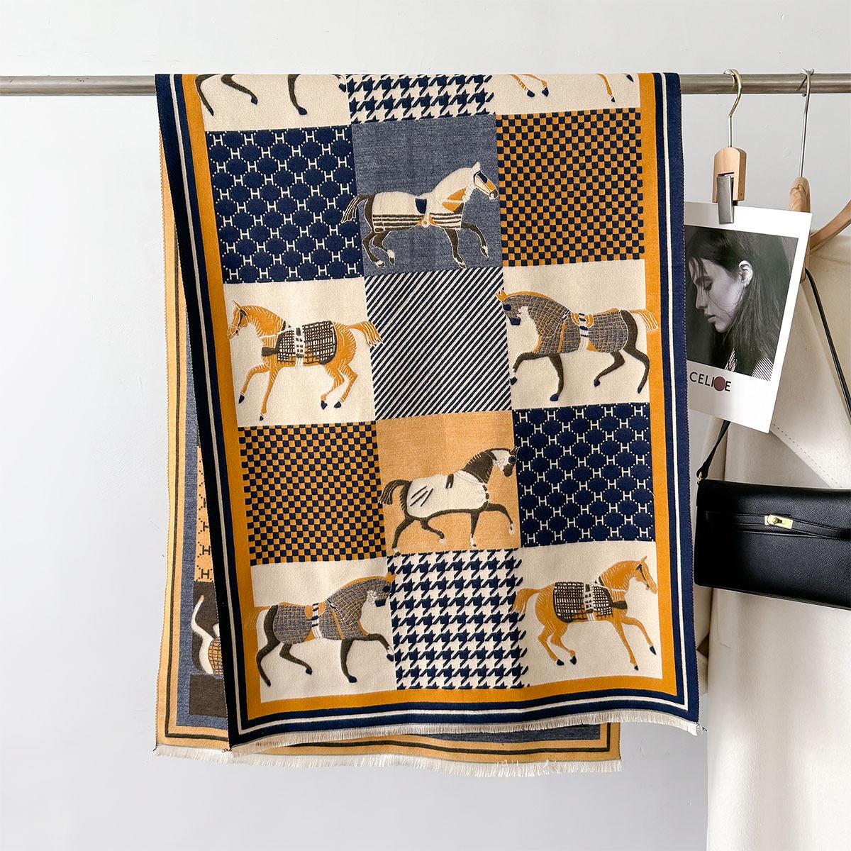 Warme Zachte Kasjmier Paardenhoofd Print Sjaal Dames Sjaal Pashmina Wikkels Hijab En Wikkels Vrouwelijke Echarpe Sjaals Luxe One Size gray