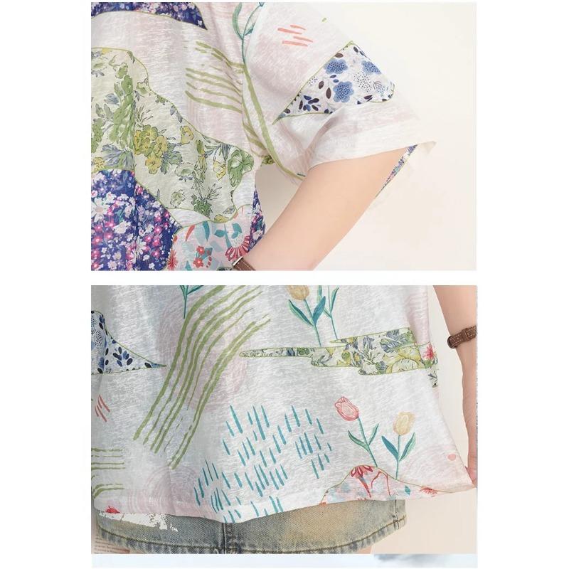 DIMANAF 2026 Plus Size Summer Beach Women T-Shirts Casual Lady Tops Tees Shirt Oversize Loose Floral Print Tunic Knitted