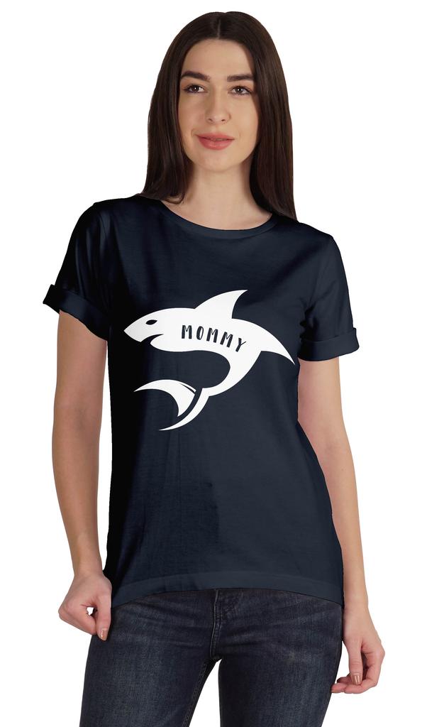 Inkmeso Scoop-Neck Mommy Shark Graphic Tshirt Short Sleeve Women Cotton Tee