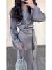 2024 Spring Satin Patchwork Waist-Hugging Long Dress Set for Women