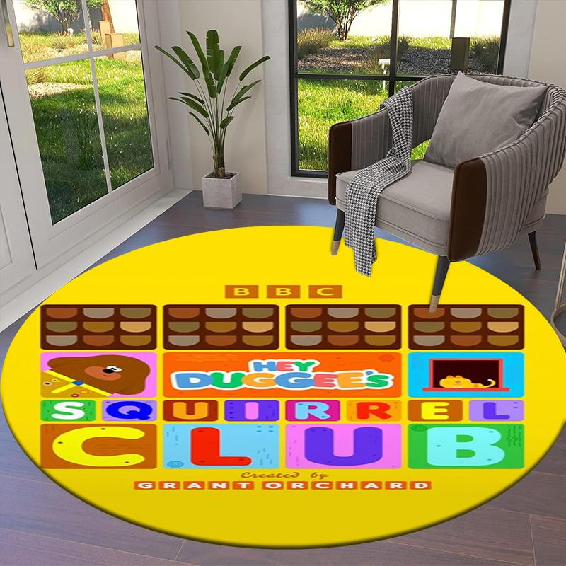 Hey Duggee Round Area Rug,Carpet Rug for Living Room Bedroom Sofa Playroom Decor,Non-slip Floor Mat