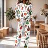 Neck Long Sleeve Wide Leg Pajama Set for Casual Loungewear