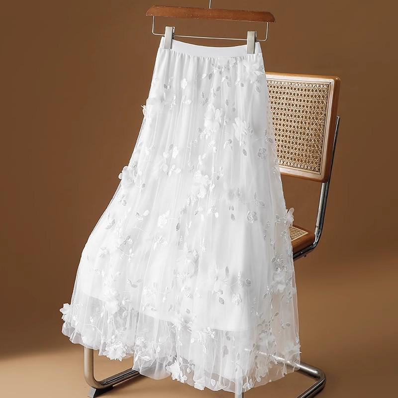 Women's Plus Size Ethnic Embroidered Floral Mesh A-Line Skirt