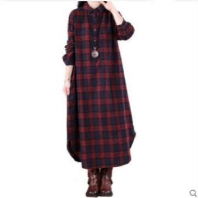 Loose Women's Casual Checkered Long Sleeved Dress