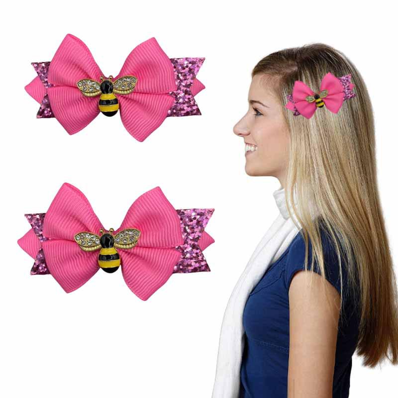 Children's Bow Hair Clip with Rhinestone Bee Design - Bestseller Girls' Headdress