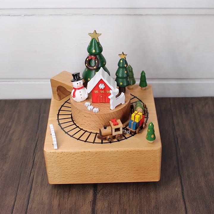 Christmas Themed Rotary Music Box-Handmade Wooden Carousel Clockwork Driven Play Melody Perfect Gift for Kids friend Home Decor