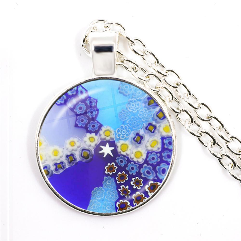 Murano Millefiori Náhrdelník s príveskom Viacfarebný Kvet 25mm Sklenený Kabochón Náhrdelník Šperky Pre Ženy Mužov Darček gray