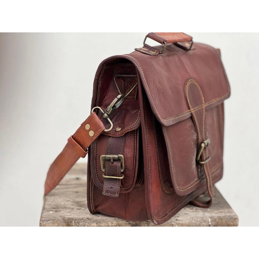 Echte Aktentasche Herren Vintage Lammleder Messenger Schulter Laptop