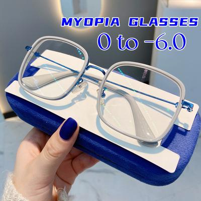 Trendy Women's Anti Blue Light Glasses Oversized Square Frame Computer Goggles Unisex Myopia Eyewear Fashion