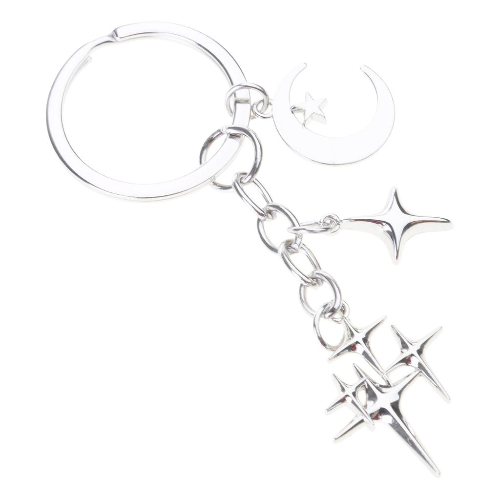 Crescent Moon Four-pointed Star Female Car Keys Chain Rings Bag Pendant for Gift