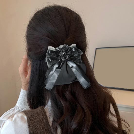 Lace Decorated Hair Accessories Bowknot Flower Decor Mesh Bag Hair Clip Easy To Wear Hair Styling Tool