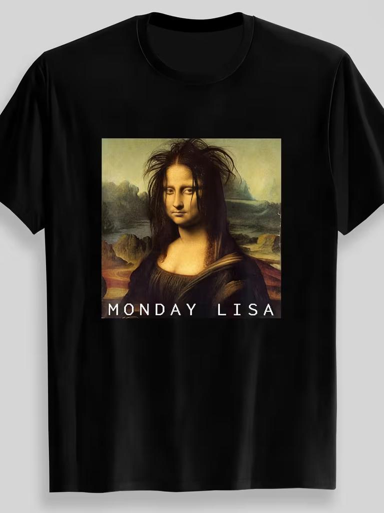 Funny Mona Lisa Parody Graphic Unisexs T Shirt Unisex Cotton Tee Oversized Summer Spring Novelty Streetwear Top Humorous Art Oneck
