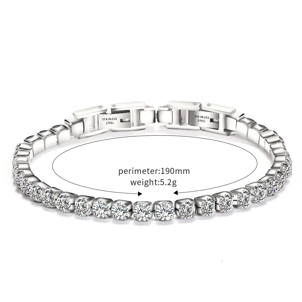 Adjustable Titanium Double Buckle Zircon Bracelet – Stainless Steel Simple Tennis Chain Fashion Accessory