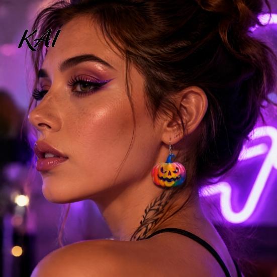 Sweet Cool Party Jewelry 1 Pair Halloween Earrings for Women, Colorful Pumpkin Dangle Non-fading Scratch-resistant Drop Earrings, Acrylic Gifts