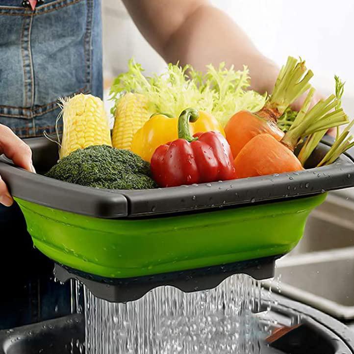 Food Grade Colander Collapsible With Extendable Handles Folding Strainer for Kitchen Over the Sink Strainer for Vegetable/Fruit (Light green,M) светло-зеленый