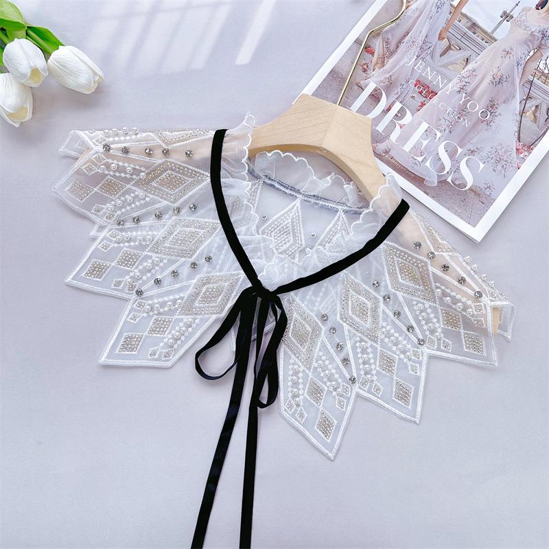 Perfect Match Pink Women Scarf Shawl Detachable Collar Tie Necklace Embroidery Lapel Fake False Collar Woman Lace Tie Neckwear Nep Kraagie