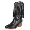 Fashion 8.5CM Women High Boots Trend Retro Metal Buckle Thick Heel Tassle Western Cowboy Boots Female Shoes Botas De Mujer Large Size 42