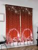 Christmas Santa Claus Curtains Set Polyester Festive Red Bedroom Doorway Drapes, Landscape and Flowers Design for New Year Decor