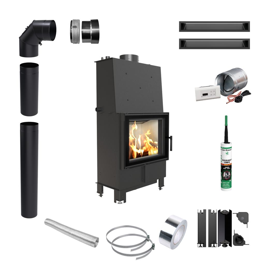 Fireplace with Water Jacket KRATKI LUCY 12kW Ø200 Closing Installation Kit