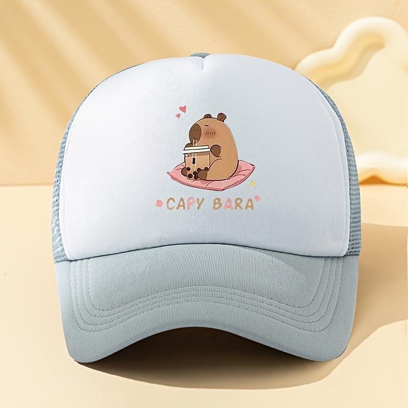 Capybara Drinking Boba Tea Print Trucker Hat Breathable Mesh Baseball Cap for Outdoor Casual Travel