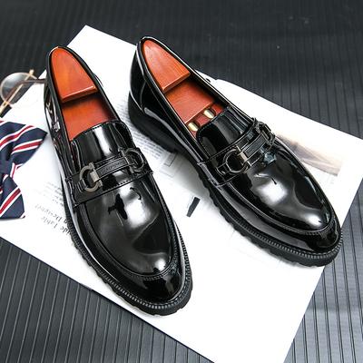 Leather Shoes Men's British Hairstylist Shoes Korean Version Trendy Casual Inner Height Increase Glossy Patent Leather Versatile Small Leather Shoes