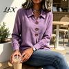 Lightweight Breathable Tops Women Button Down Shirt Blouse, Long Sleeve V Neck Loose Flowy Wrinkle Resistant Soft Skin Friendly Tunic Shirt,
