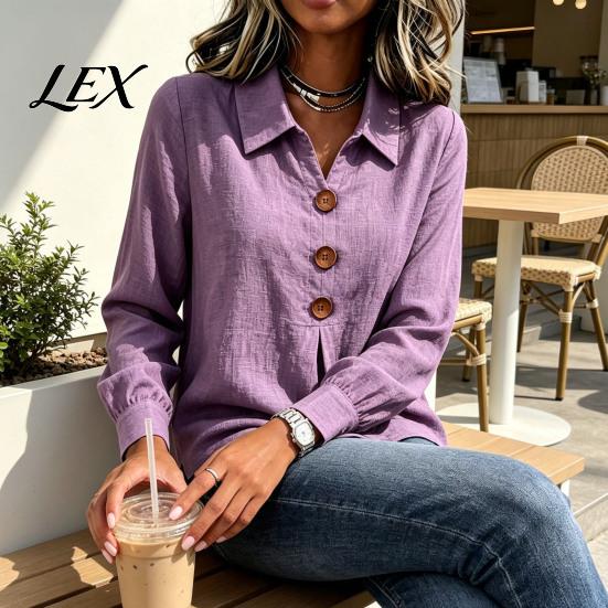 Lightweight Breathable Tops Women Button Down Shirt Blouse, Long Sleeve V Neck Loose Flowy Wrinkle Resistant Soft Skin Friendly Tunic Shirt,