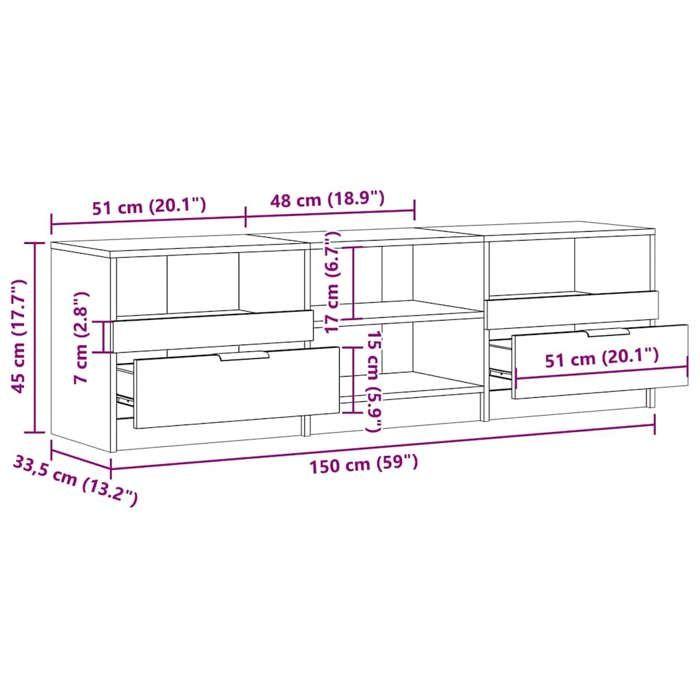 vidaXL Meuble TV vieux bois 150x33,5x45 cm bois d'ingénierie, banc TV, meuble hifi, centre de divertissement, buffet TV, 856852