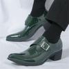 Eleganckie Mokasyny Monk Strap Męskie Designer W szpic Zielone Wsuwane Codzienne Buty Obuwie Ślubne Homecoming Zapatos Hombre