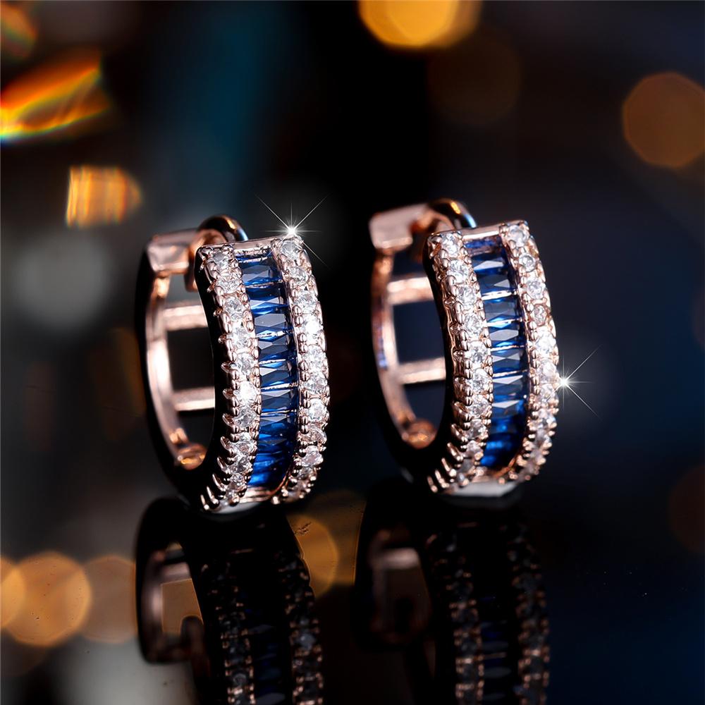 Cute Female White Blue Zircon Stone Round Hoop Earrings  Female Gold Color Wedding Jewelry For Women