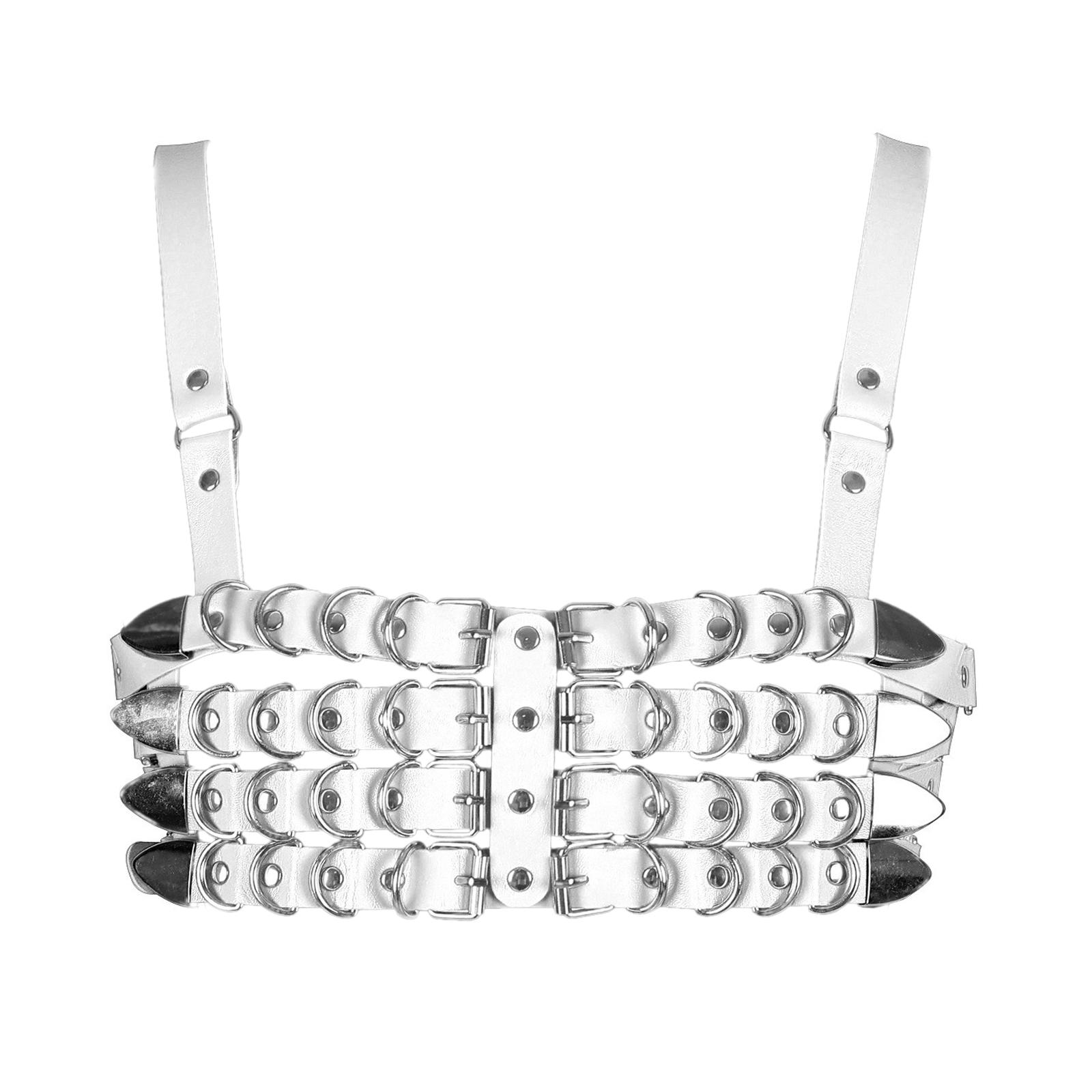 

Панк Нагрудная Цепь Пояс для Женщин Многослойная Портупея Нагрудная Цепь для Танцев Выпускного Хэллоуина Рок-Групп ПУ Пояс Портупея белый