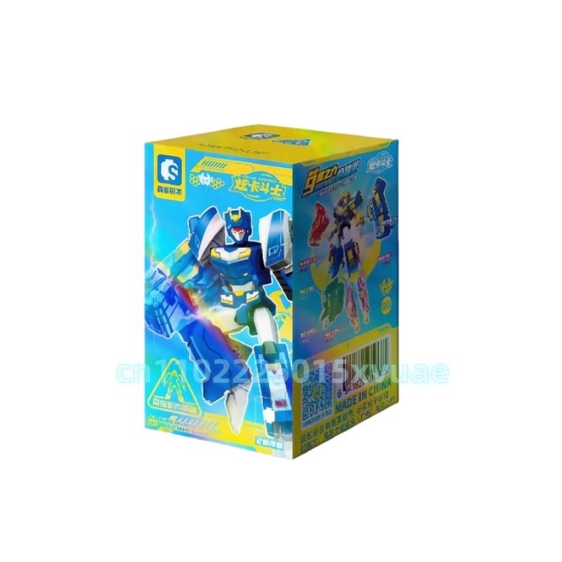 New SEMBO METAL CARDBOT Building Block Xuan Blue Lightning Transforming Robot Assembly Movable Model Toy Collect Children's Gift