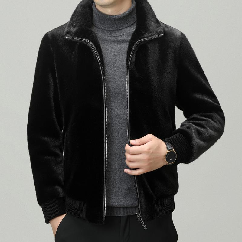 Gold Nerz Samtmantel Verbundfell Einteilige Jacke Herren Mittleren Alters Papa Kleidung Winter Imitation Nerz Nerz Samtmantel