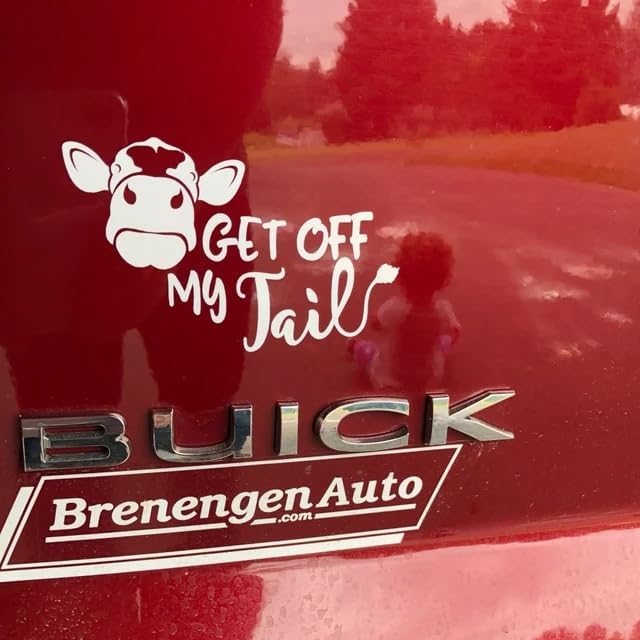 Cow GET Off My Tail Car Sticker Outdoor Rated Vinyl Sticker Decal for Car Windows, Bumpers, Laptops or Crafts (18cm, White)