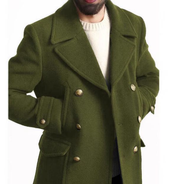 European and American Men's Mid-Length Wool Coat - British Style Fashionable Long-Sleeved High-Quality Design for 2025