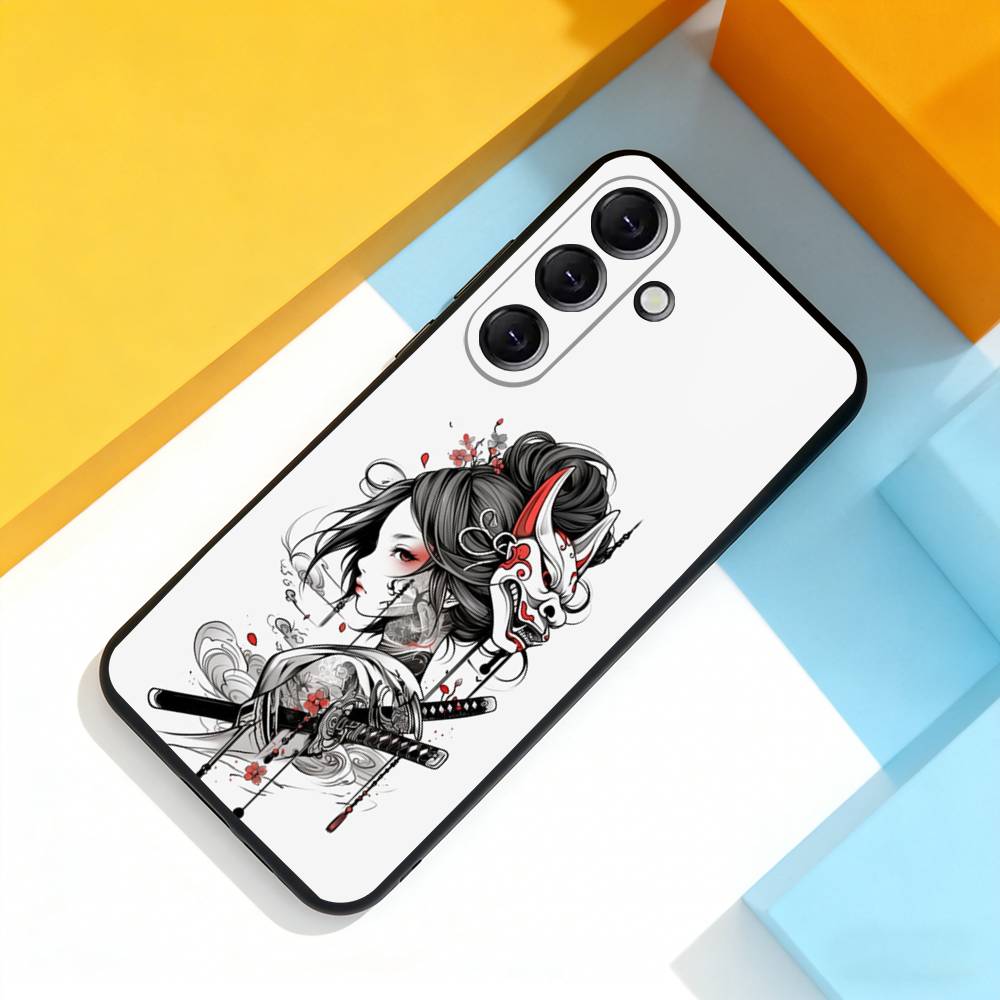 Samurai Krieger Geisha Coole Handyhülle Für Samsung Galaxy A 73,72,51,53,52,71,22,5G,Note,J7,8,9 Weiche Präzise Lochung Schwarze Hülle
