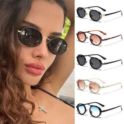 Retro Punk Sonnenbrille mit kleinem Rahmen Damenmode Oval Sonnenbrille Vintage Metallrahmen Shades Brillen UV400 Schutz
