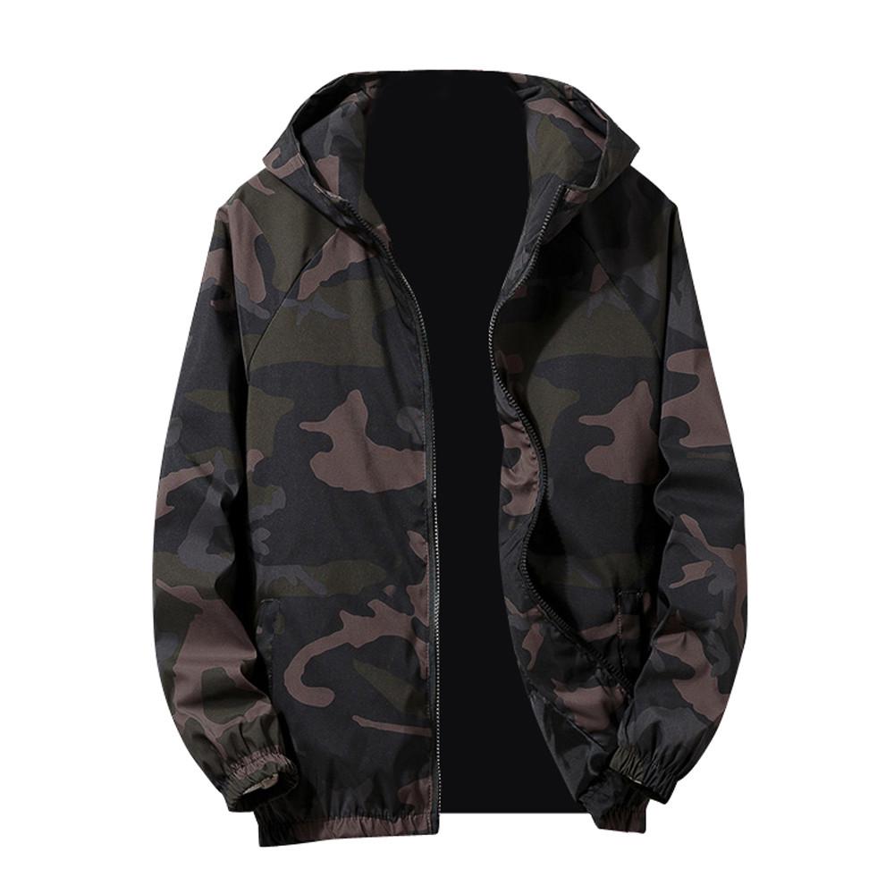 Mens  Winter Zip Camouflage Long Sleeve Pocket Sport Hoodies Jacket Coat